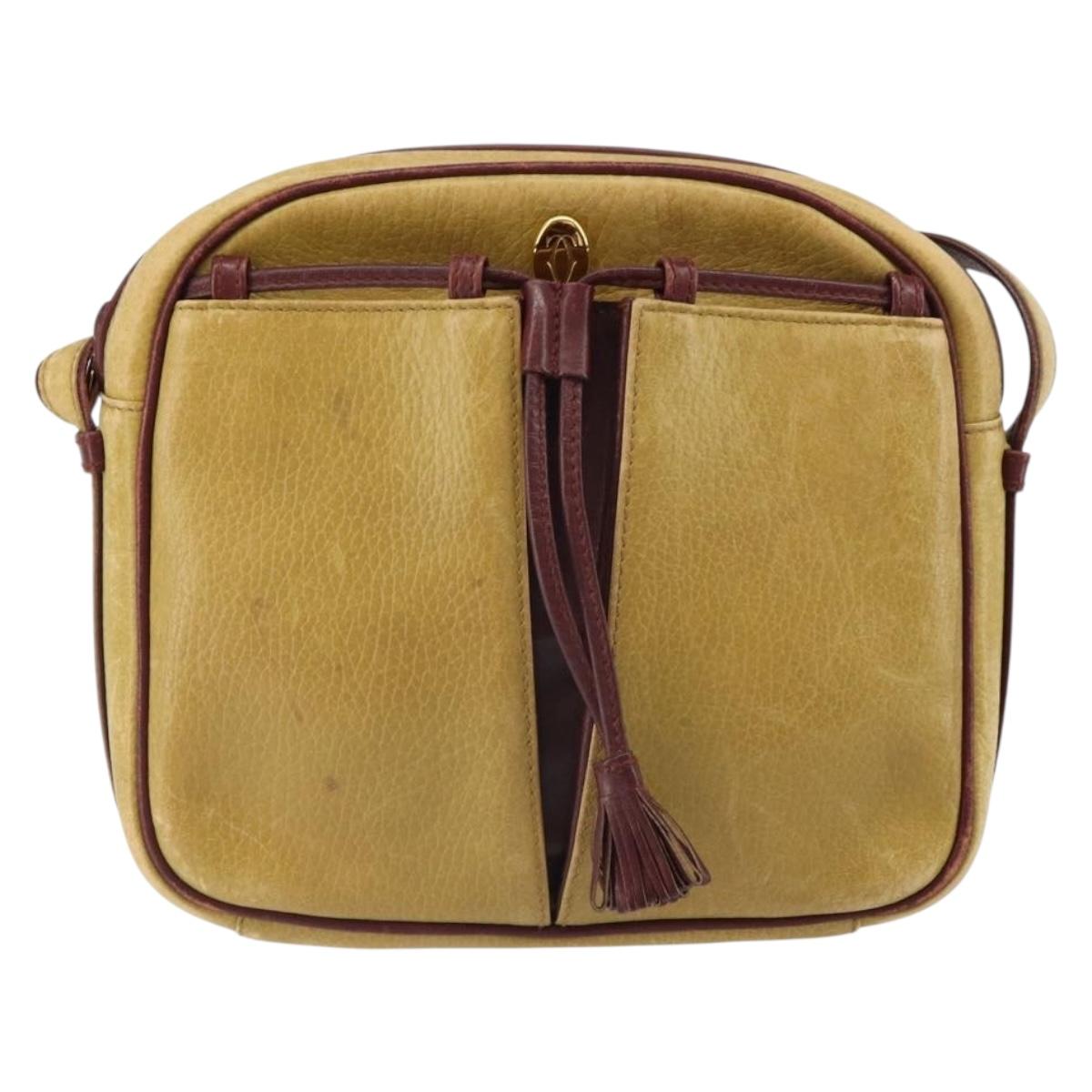 CARTIER Must Line Shoulder Bag Leather Yellow Gold Auth BA9382