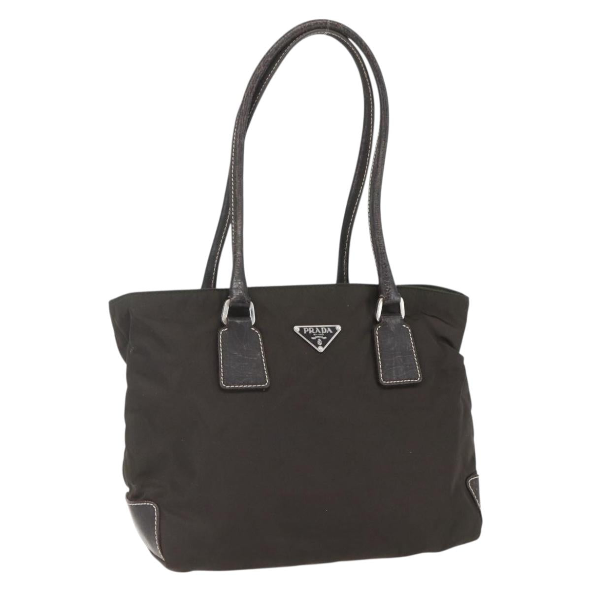 PRADA Tote Bag Nylon Khaki Silver Auth BA9383