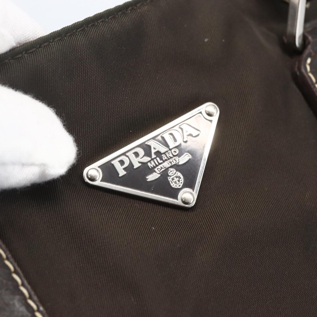 PRADA Tote Bag Nylon Khaki Silver Auth BA9383