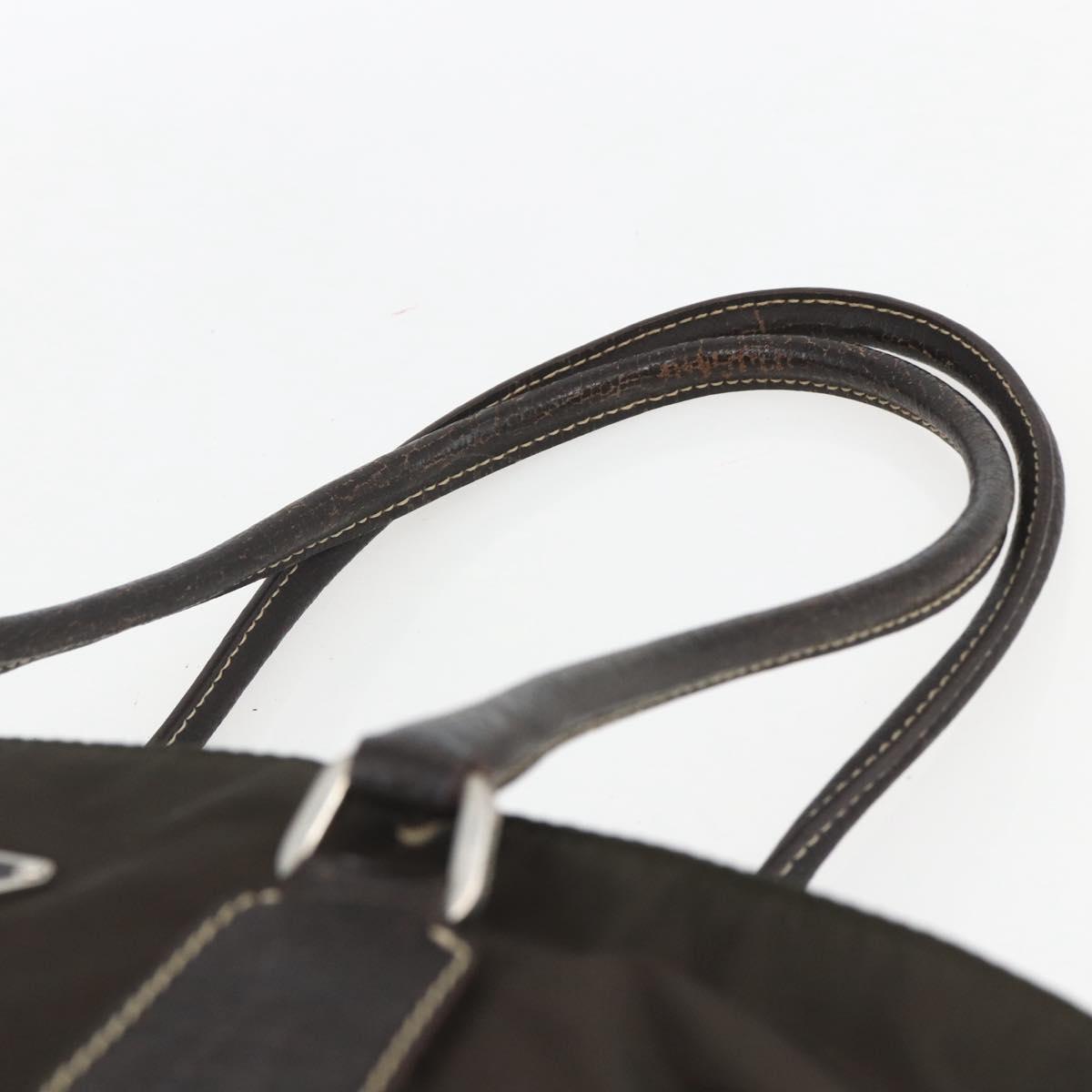 PRADA Tote Bag Nylon Khaki Silver Auth BA9383
