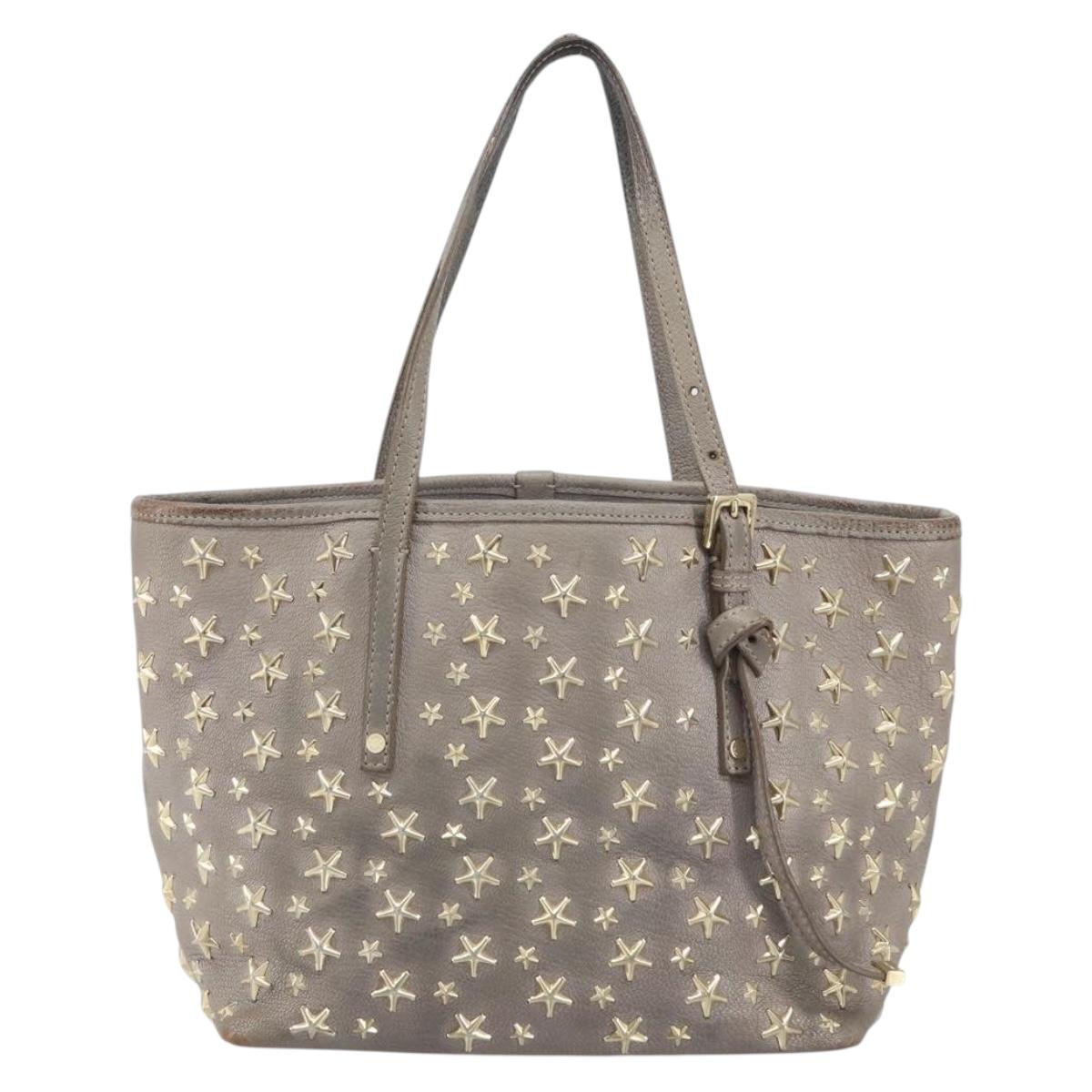Jimmy Choo Sasha S Tote Bag Leather Silver Gold Auth BA9385