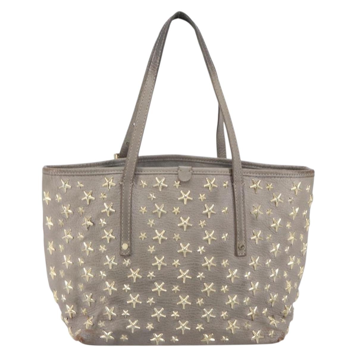 Jimmy Choo Sasha S Tote Bag Leather Silver Gold Auth BA9385
