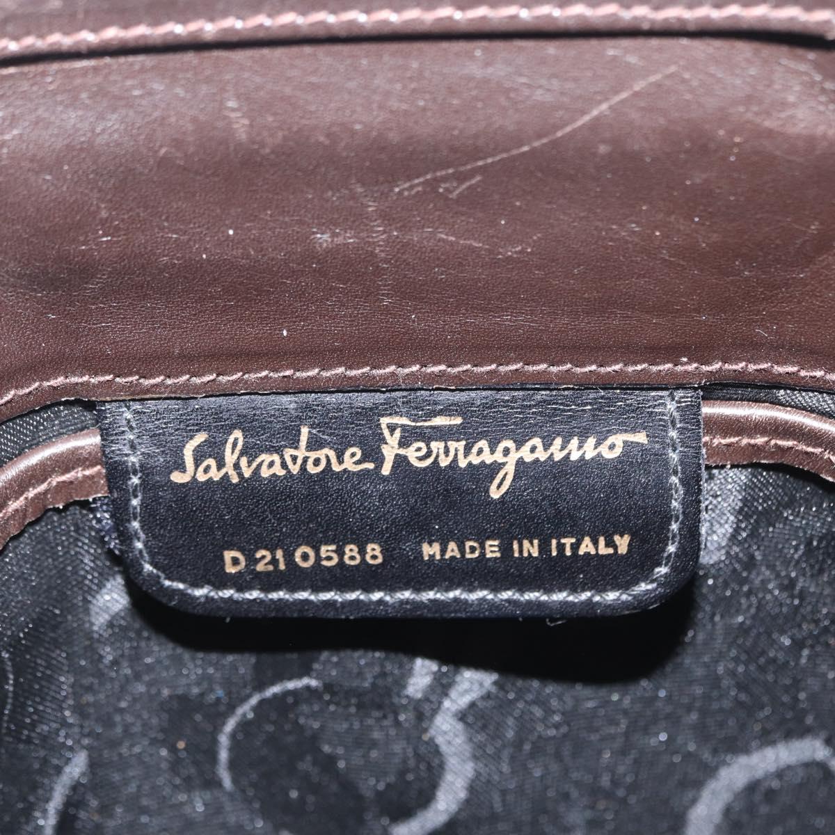 Salvatore Ferragamo Vala Shoulder Bag Leather Dark Brown Gold Auth BA9386