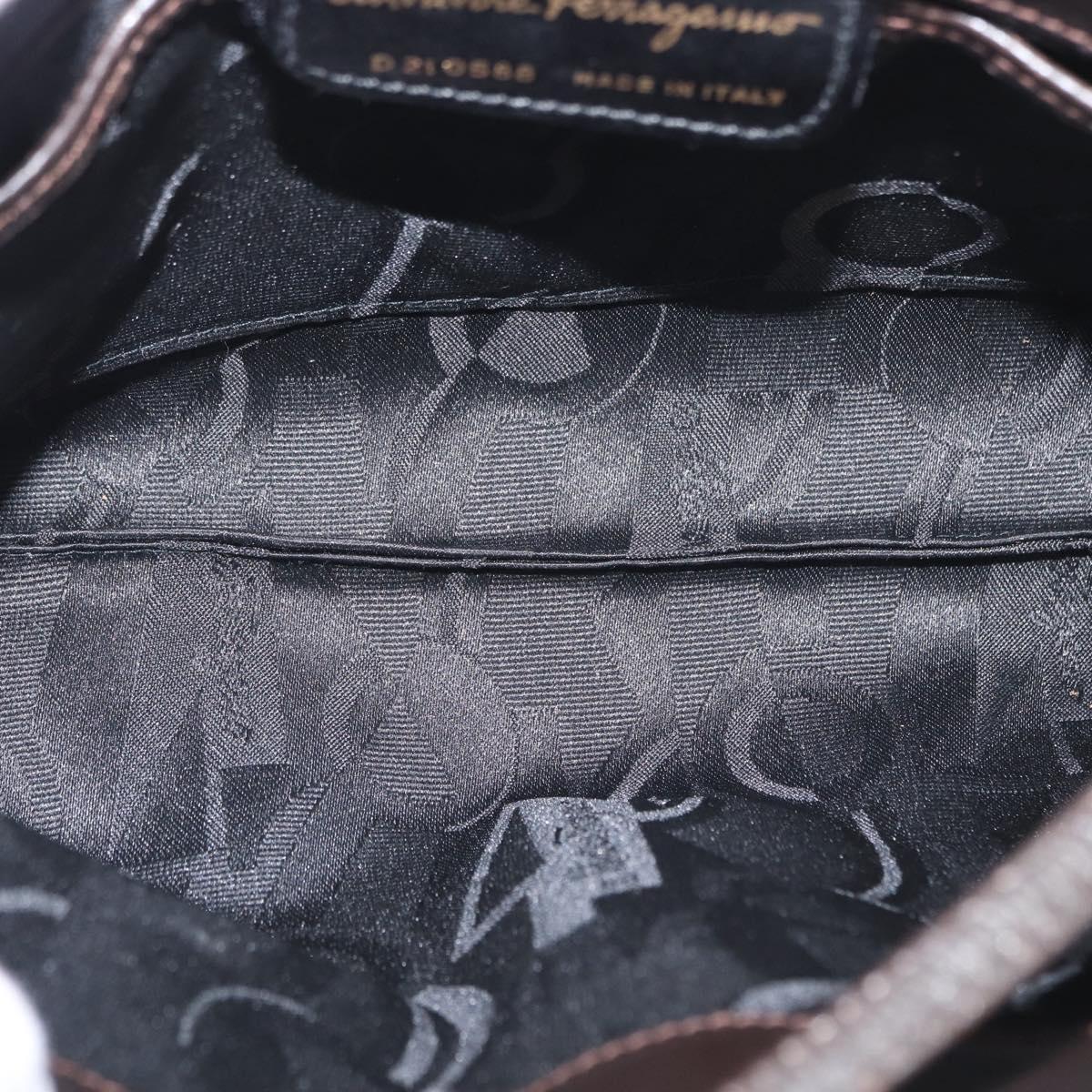 Salvatore Ferragamo Vala Shoulder Bag Leather Dark Brown Gold Auth BA9386