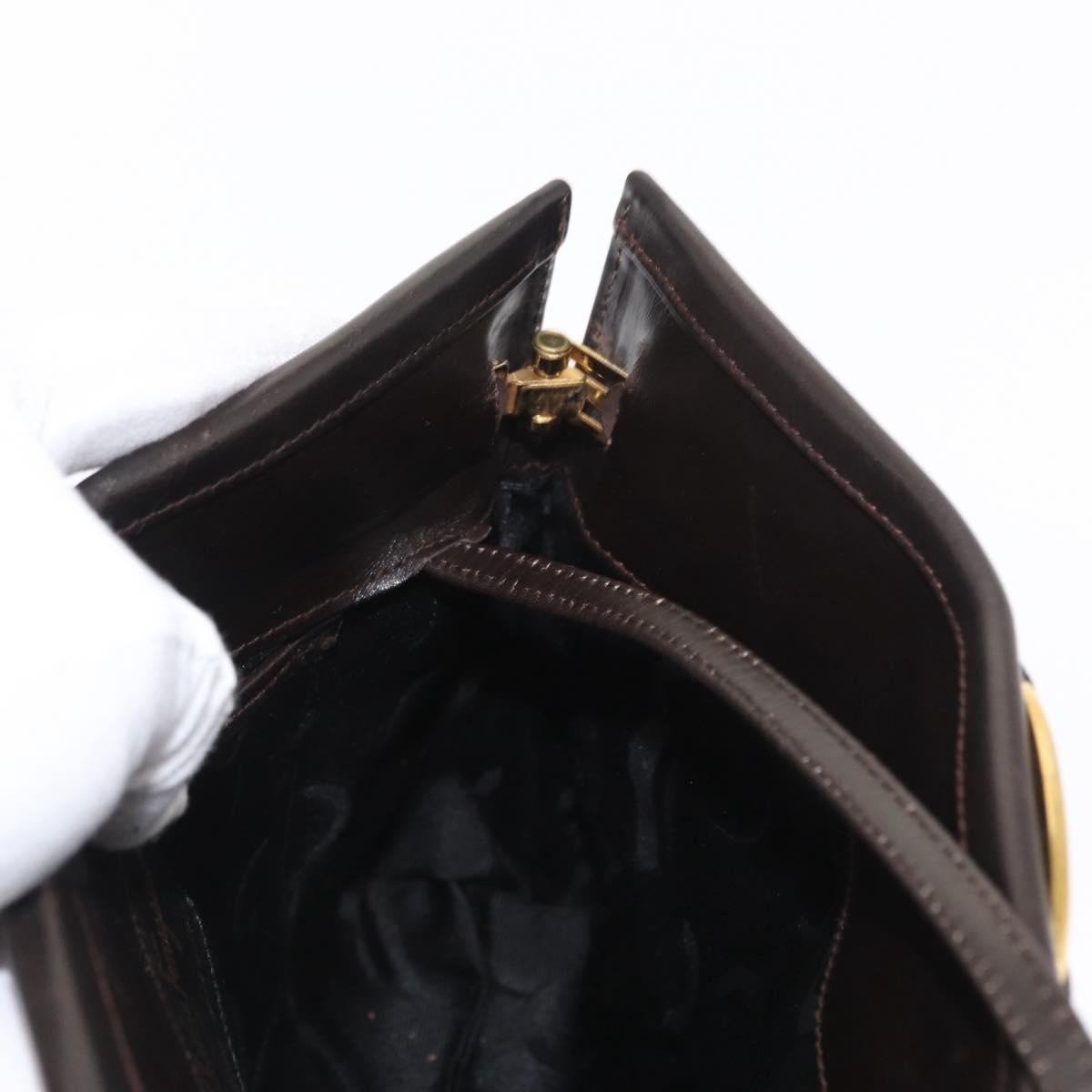 Salvatore Ferragamo Vala Shoulder Bag Leather Dark Brown Gold Auth BA9386