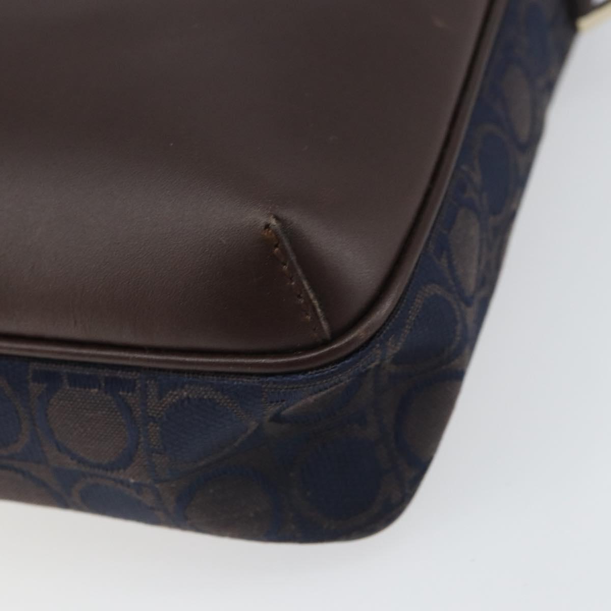 Salvatore Ferragamo Gancini Shoulder Bag Nylon Leather Navy Gold Auth BA9388