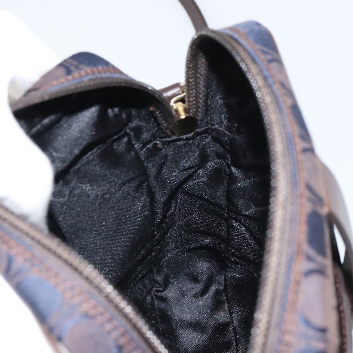 Salvatore Ferragamo Gancini Shoulder Bag Nylon Leather Navy Gold Auth BA9388