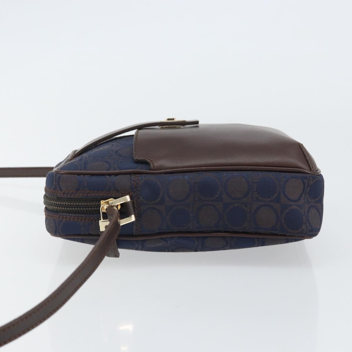 Salvatore Ferragamo Gancini Shoulder Bag Nylon Leather Navy Gold Auth BA9388