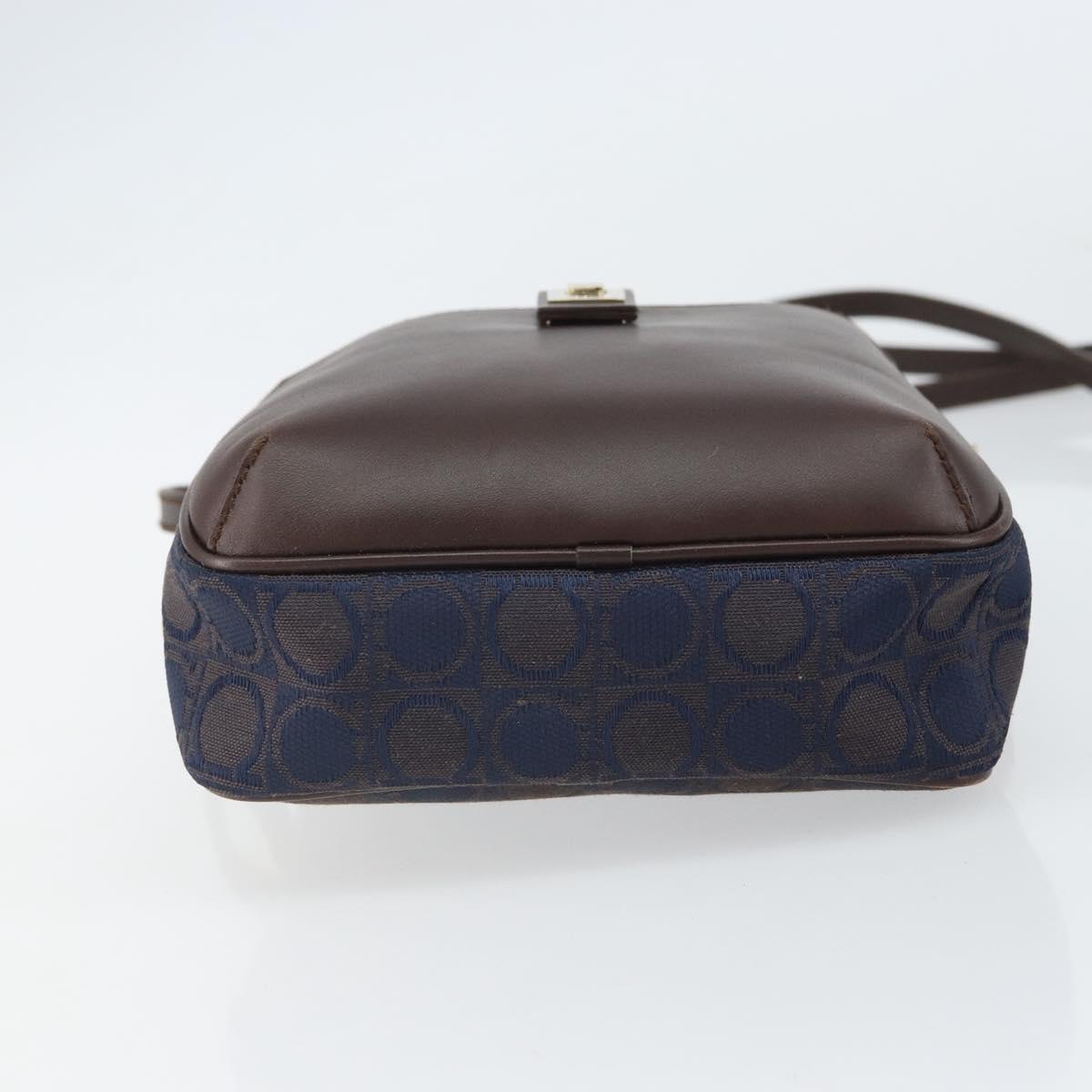 Salvatore Ferragamo Gancini Shoulder Bag Nylon Leather Navy Gold Auth BA9388