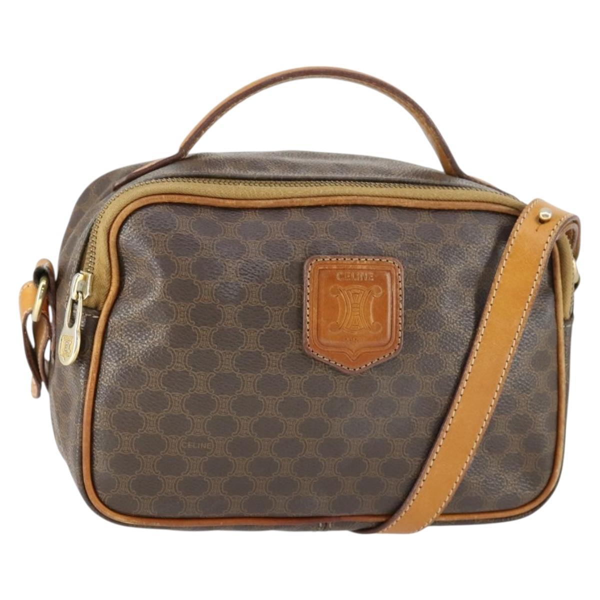 CELINE Macadam Canvas Shoulder Bag PVC Leather 2way Brown Gold Auth BA9391