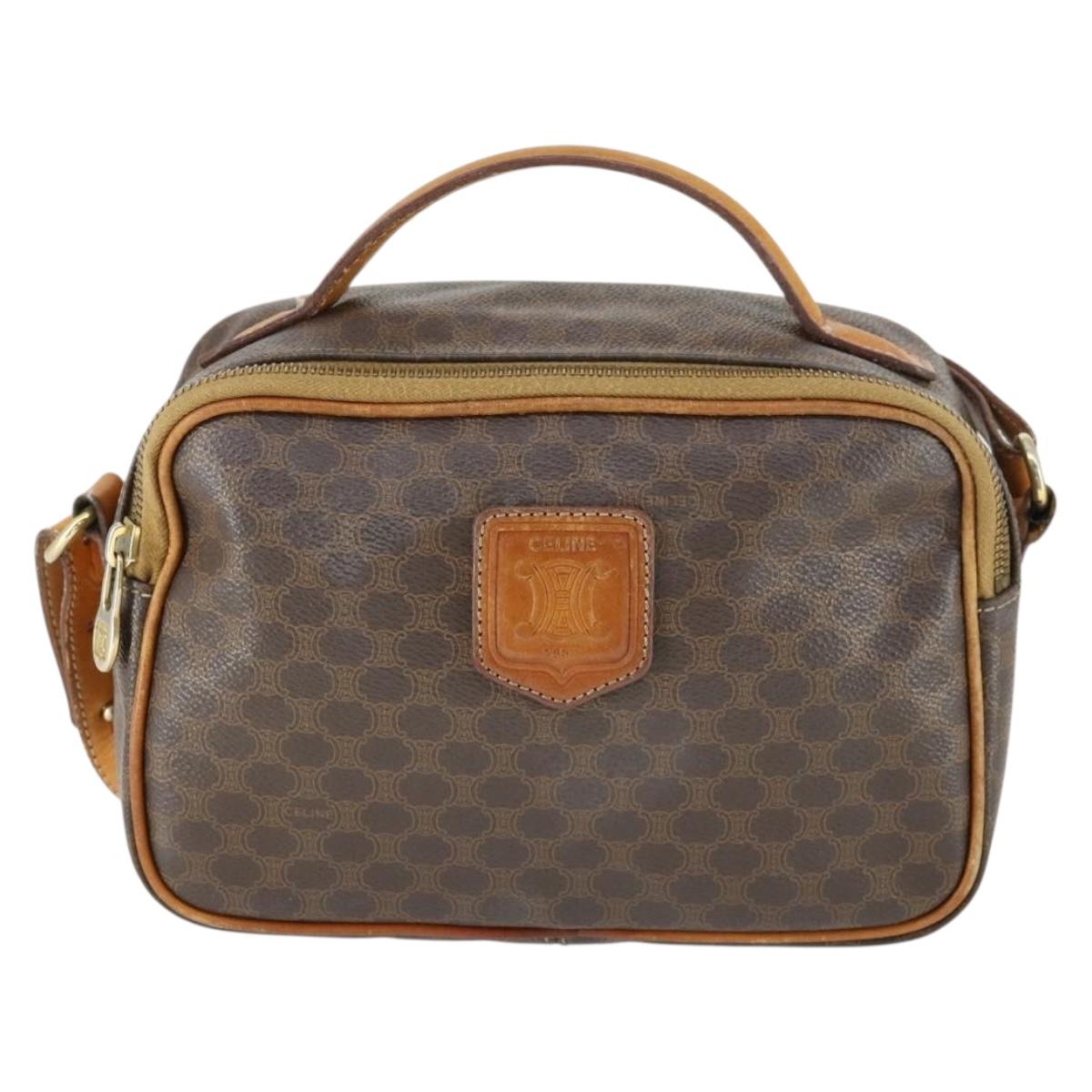 CELINE Macadam Canvas Shoulder Bag PVC Leather 2way Brown Gold Auth BA9391