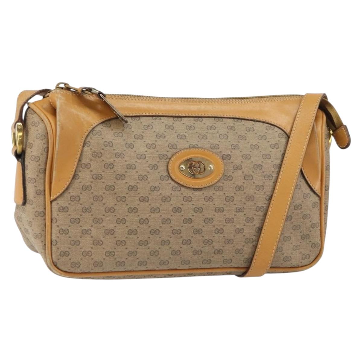 GUCCI Micro GG Supreme Shoulder Bag PVC Beige Gold Auth BA9394