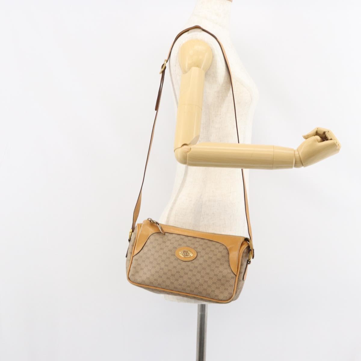 GUCCI Micro GG Supreme Shoulder Bag PVC Beige Gold Auth BA9394