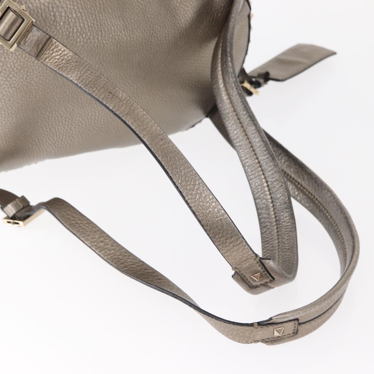 VALENTINO Rock Studs Backpack Leather Silver Gold Auth BA9400