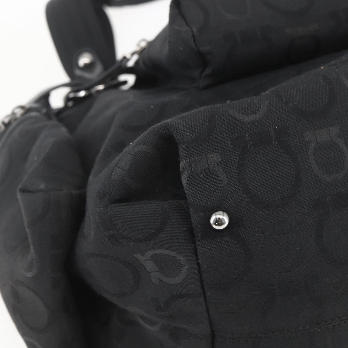 Salvatore Ferragamo Gancini Tote Bag Nylon Black Silver Auth BA9401