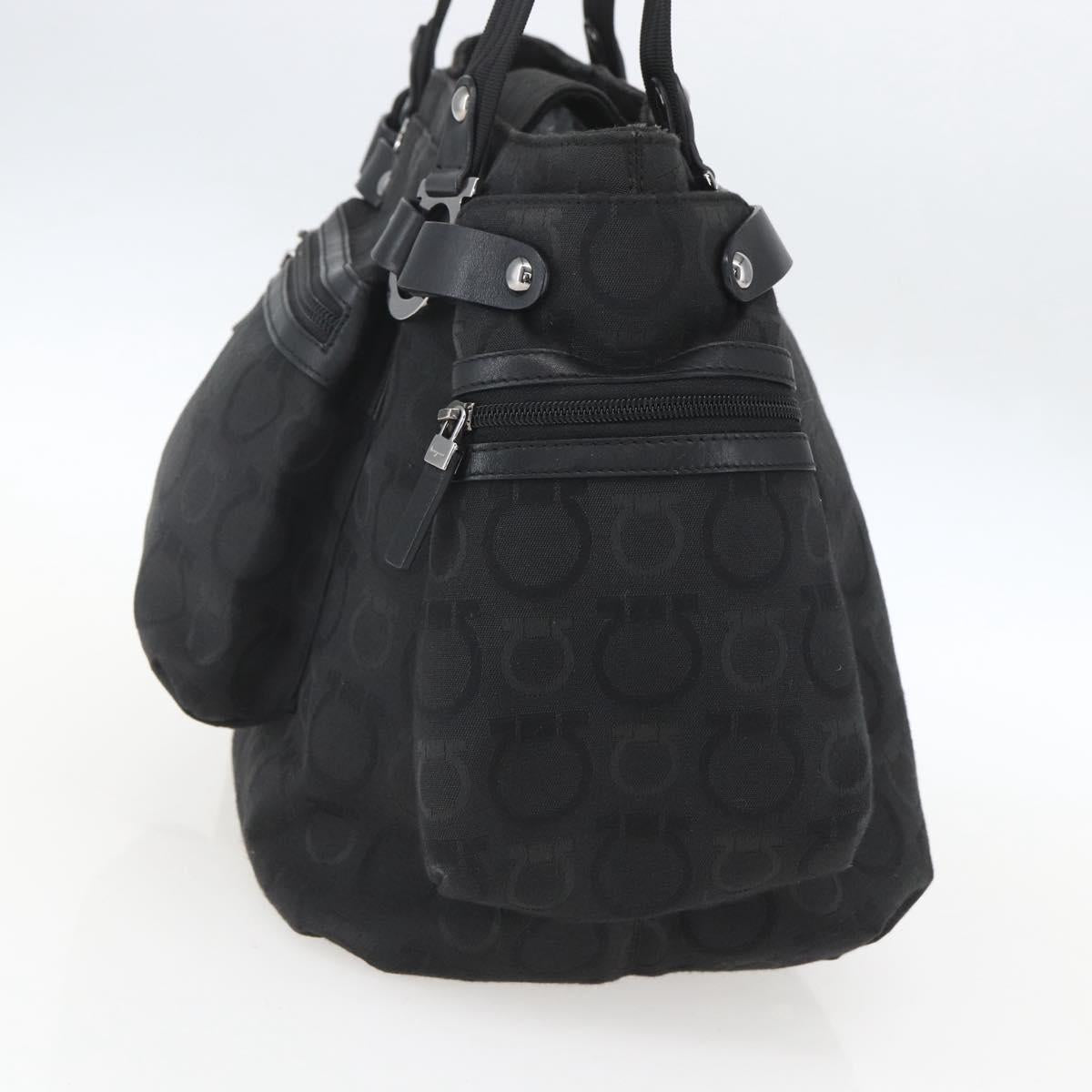 Salvatore Ferragamo Gancini Tote Bag Nylon Black Silver Auth BA9401