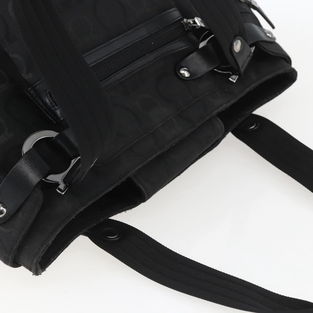Salvatore Ferragamo Gancini Tote Bag Nylon Black Silver Auth BA9401
