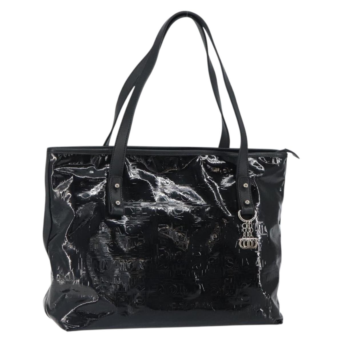 Salvatore Ferragamo Gancini Tote Bag Enamel Black Silver Auth BA9402
