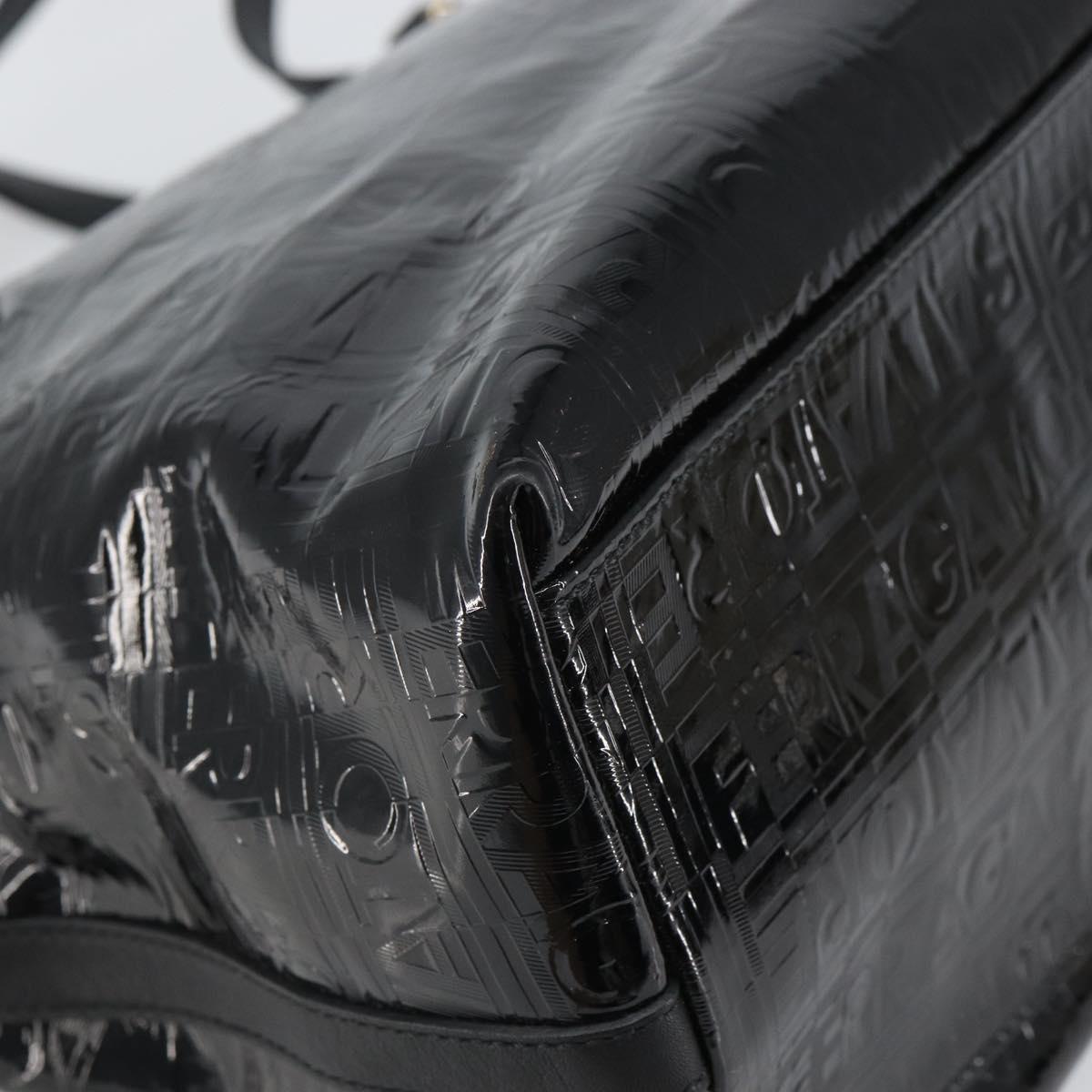 Salvatore Ferragamo Gancini Tote Bag Enamel Black Silver Auth BA9402