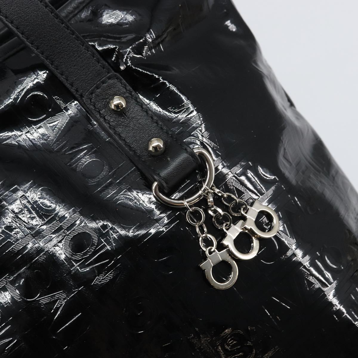 Salvatore Ferragamo Gancini Tote Bag Enamel Black Silver Auth BA9402