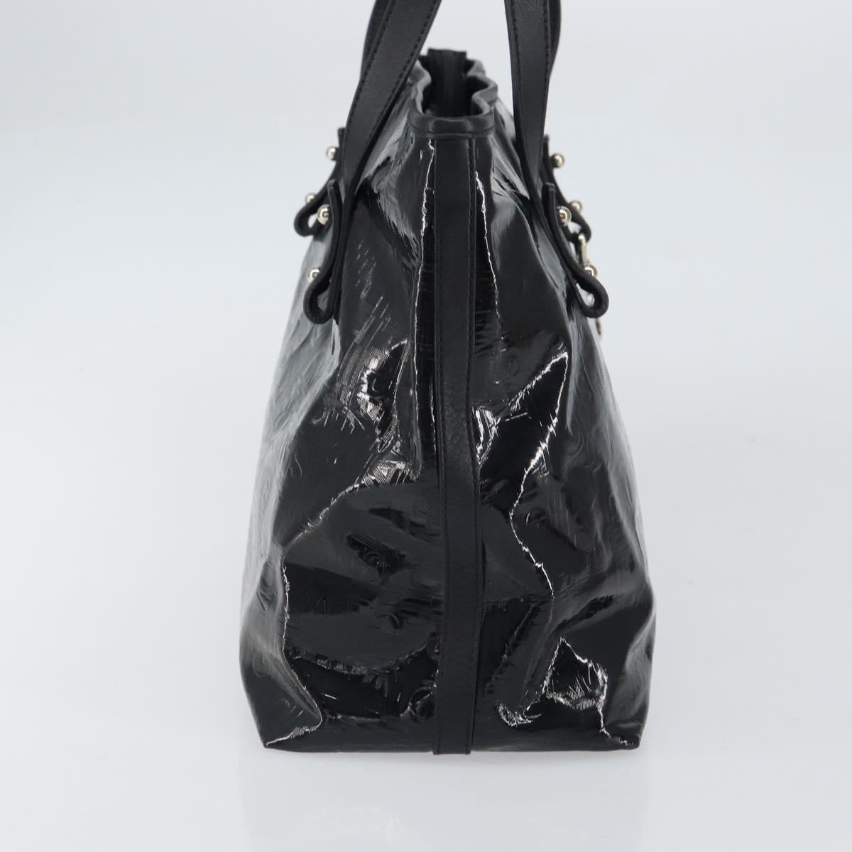 Salvatore Ferragamo Gancini Tote Bag Enamel Black Silver Auth BA9402