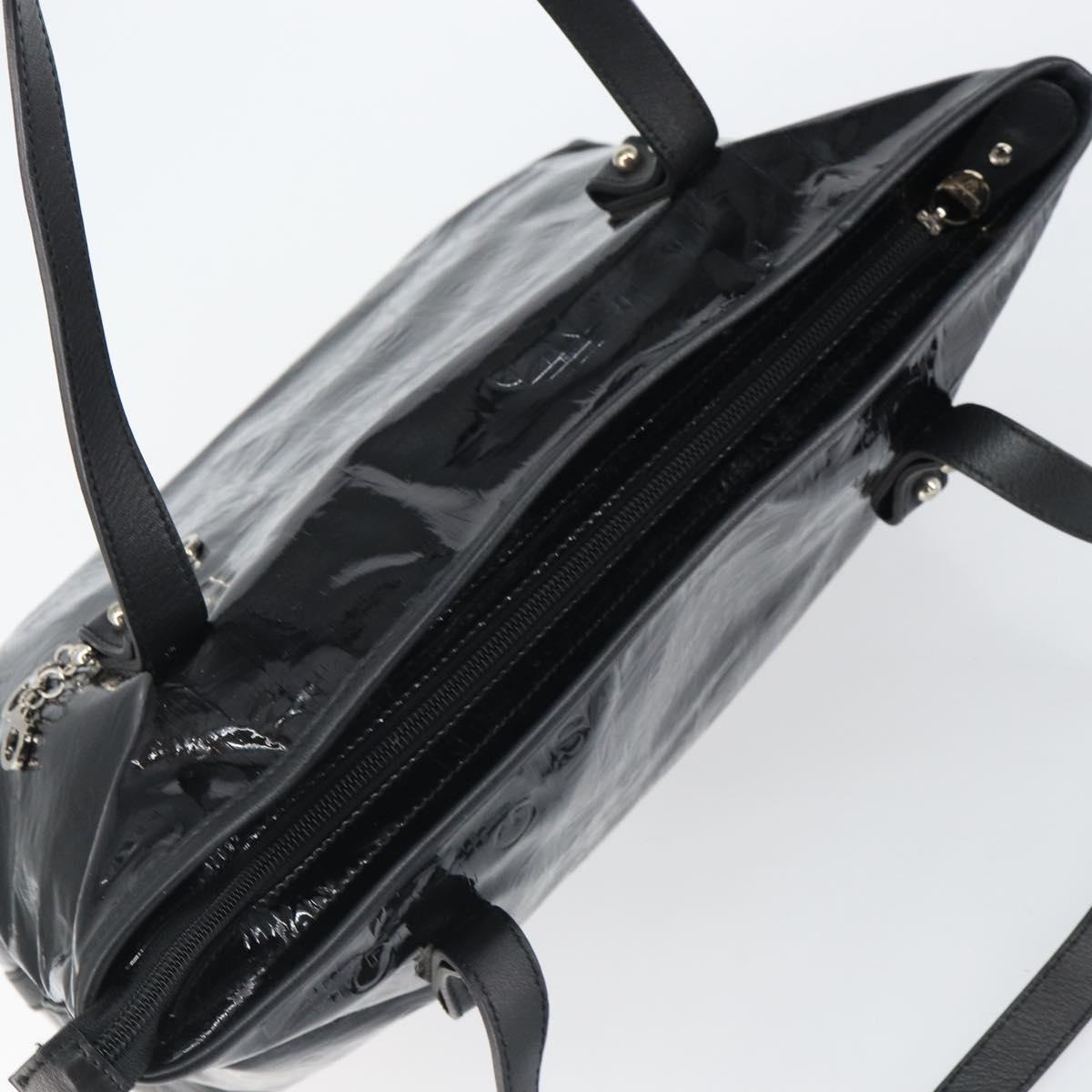 Salvatore Ferragamo Gancini Tote Bag Enamel Black Silver Auth BA9402