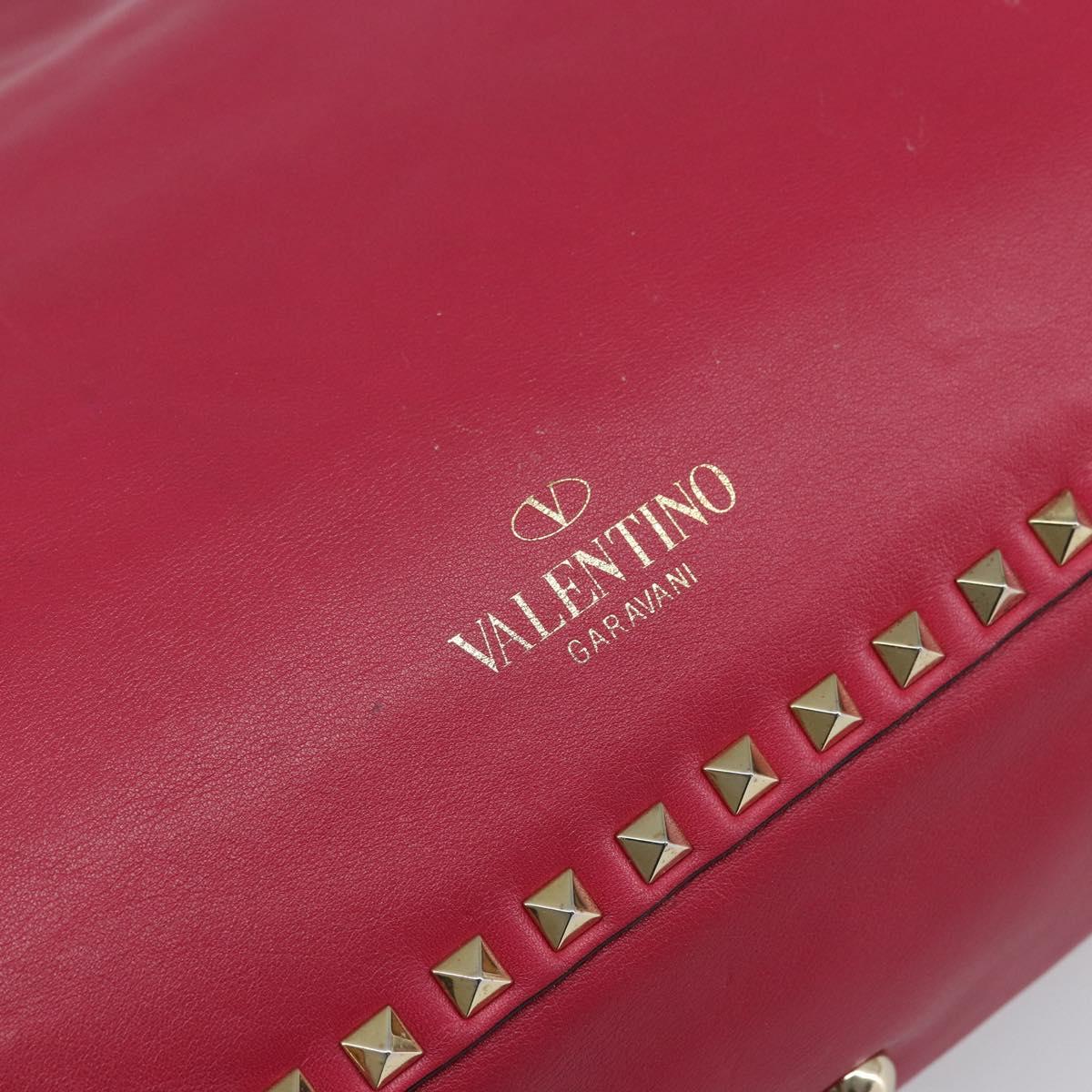 VALENTINO Rock studs Tote Bag Leather 2way Pink Gold Auth BA9403