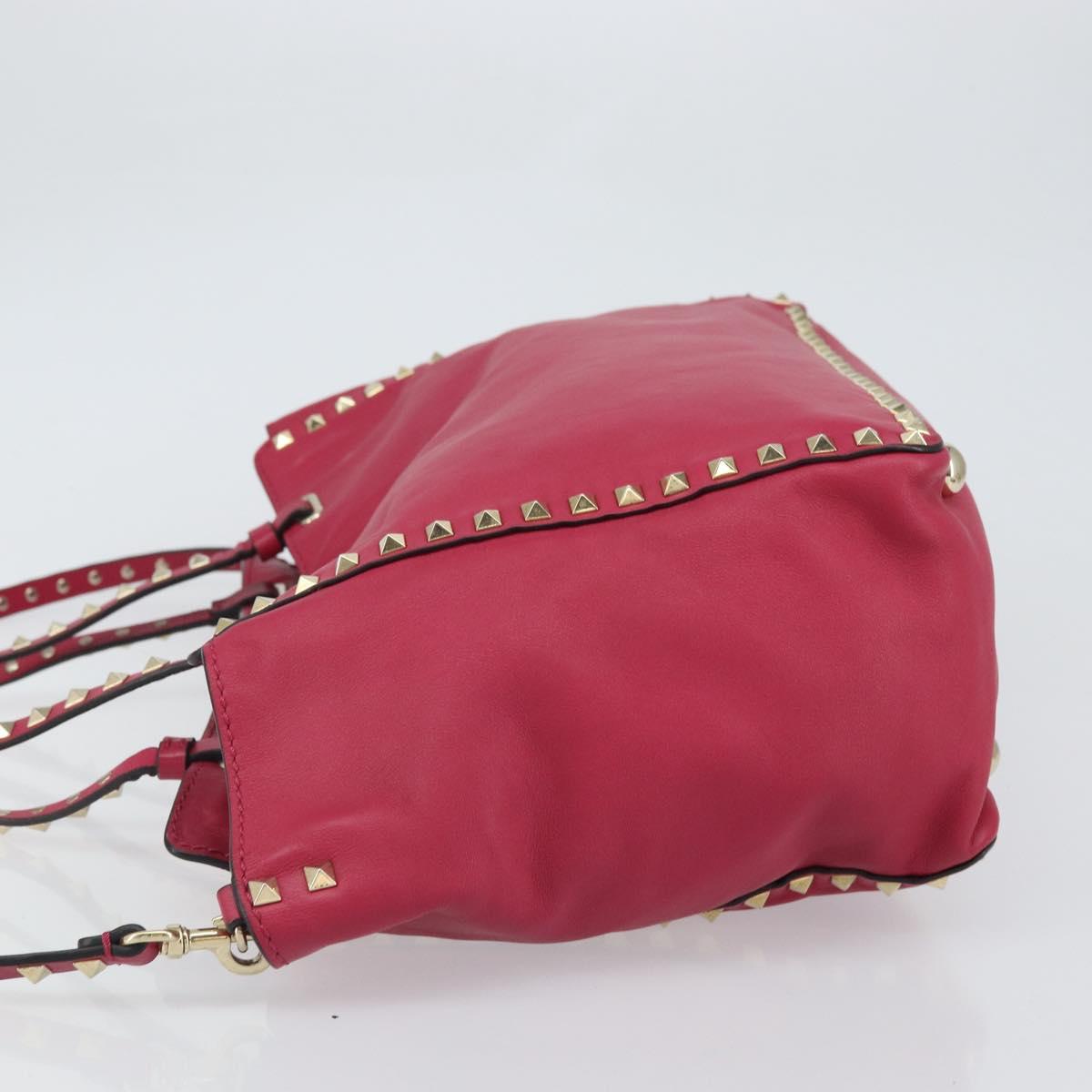 VALENTINO Rock studs Tote Bag Leather 2way Pink Gold Auth BA9403