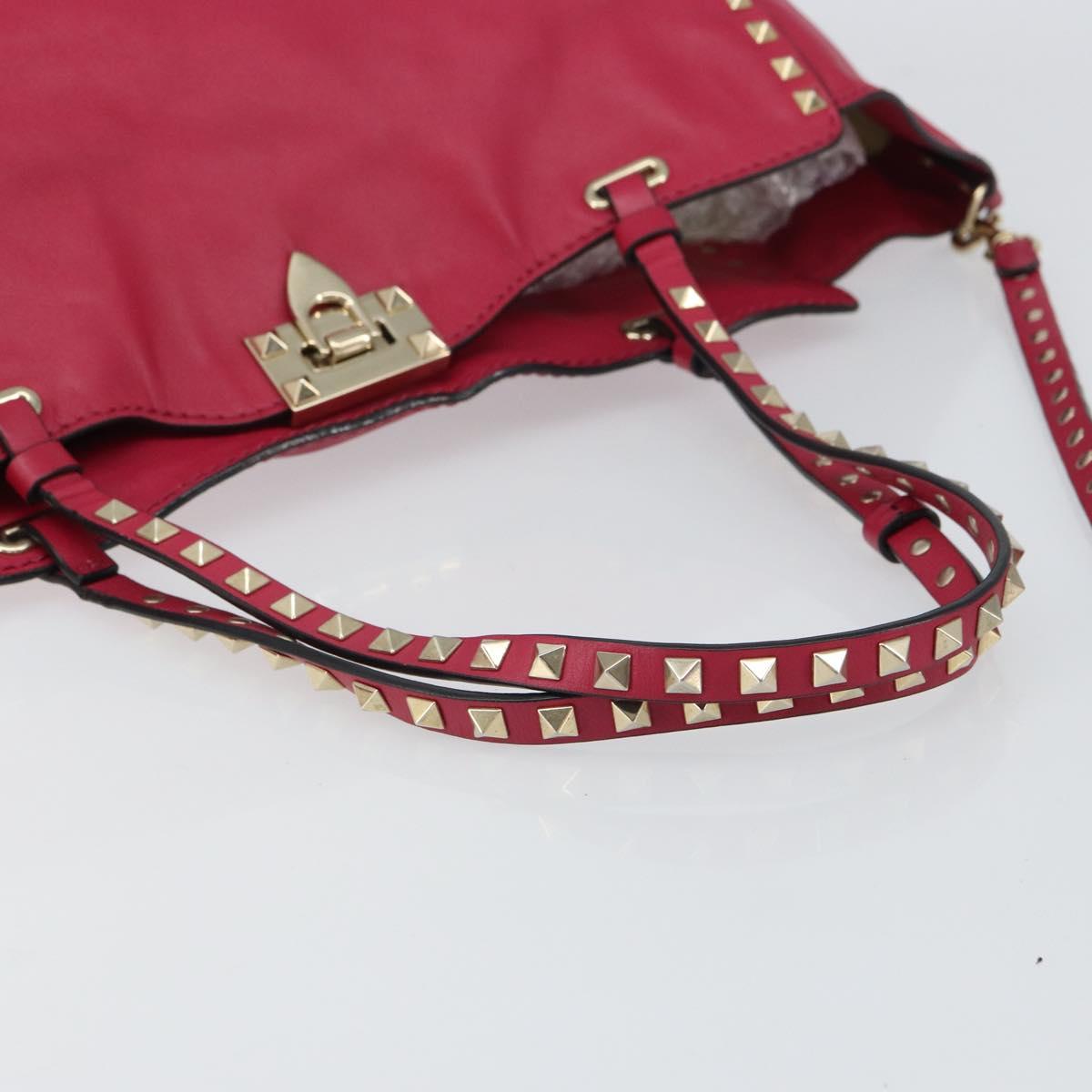 VALENTINO Rock studs Tote Bag Leather 2way Pink Gold Auth BA9403