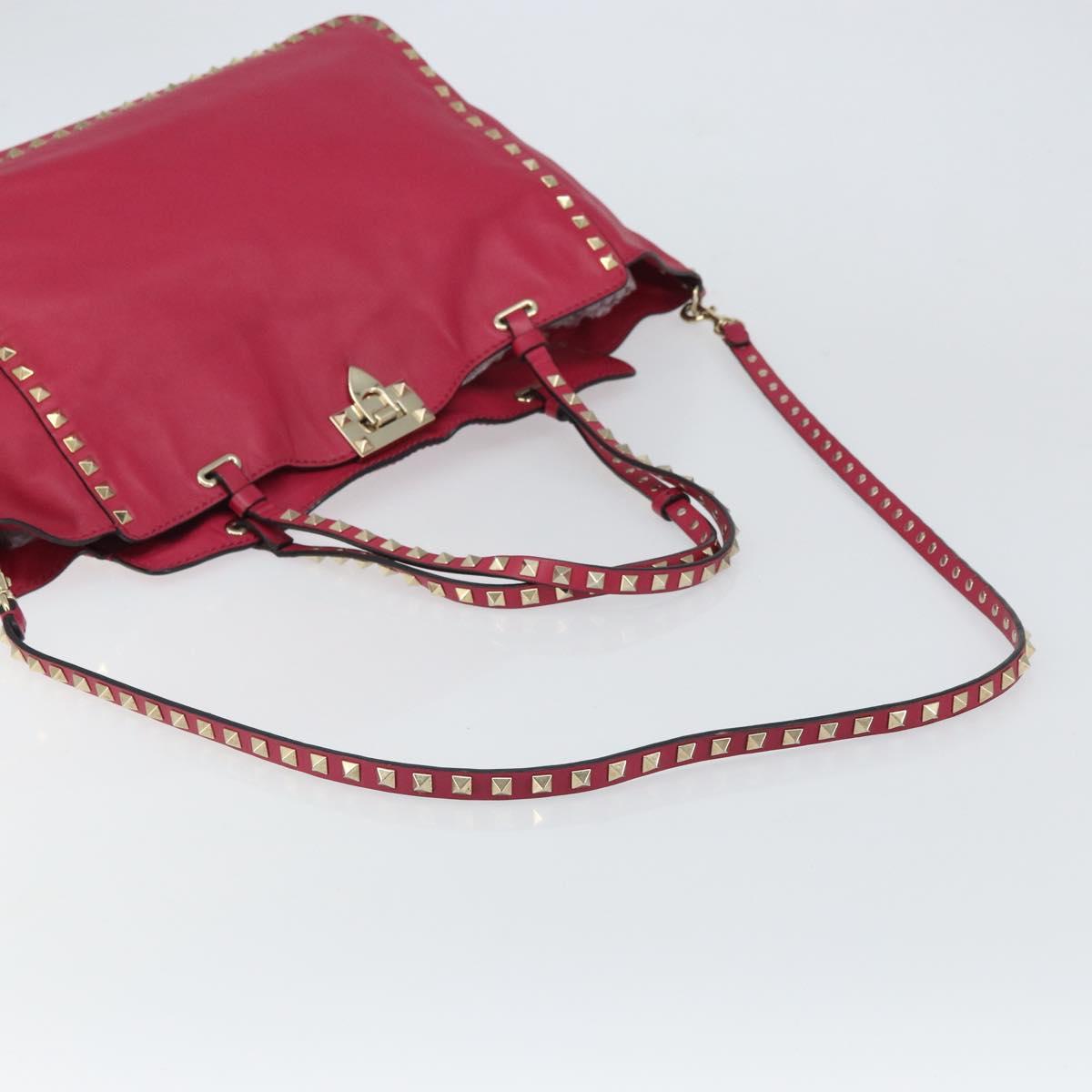 VALENTINO Rock studs Tote Bag Leather 2way Pink Gold Auth BA9403