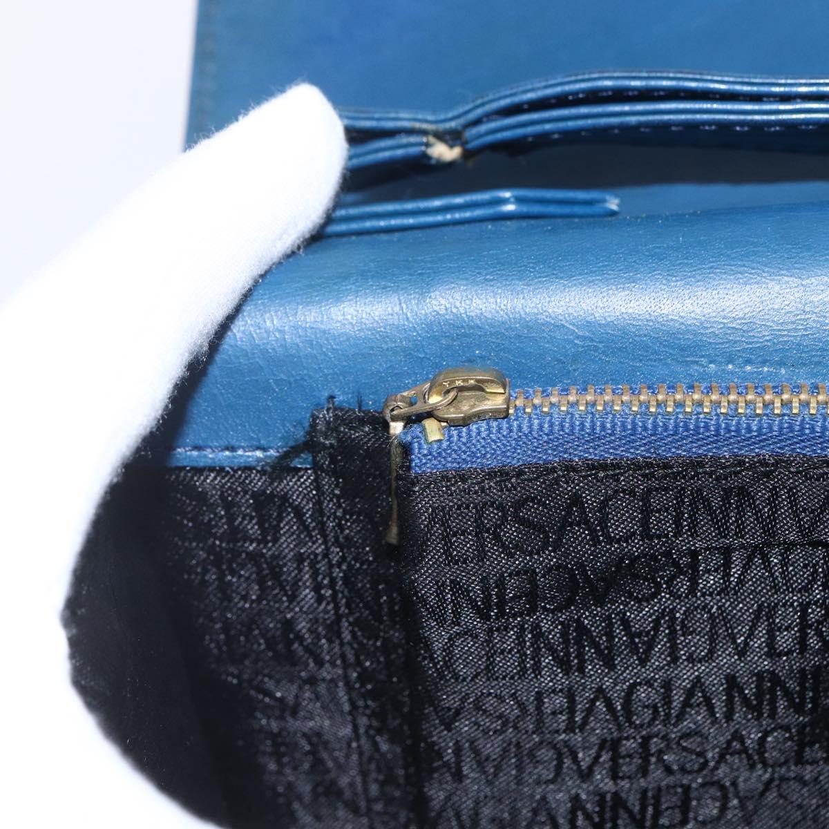 Gianni Versace Clutch Bag Leather Blue Gold Auth BA9405