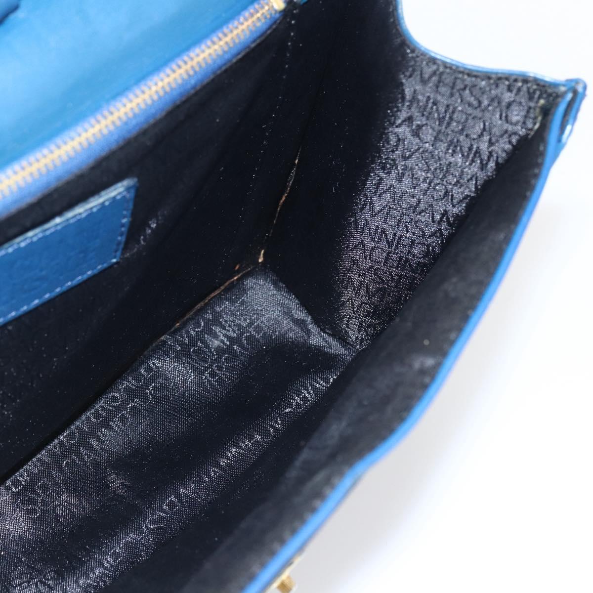 Gianni Versace Clutch Bag Leather Blue Gold Auth BA9405