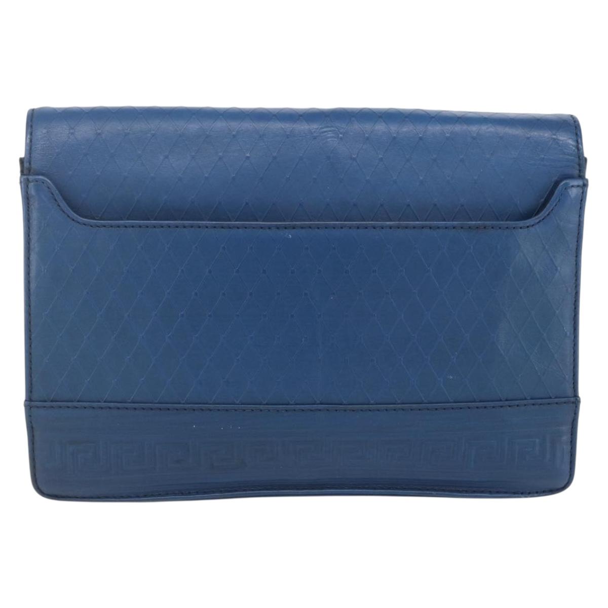 Gianni Versace Clutch Bag Leather Blue Gold Auth BA9405