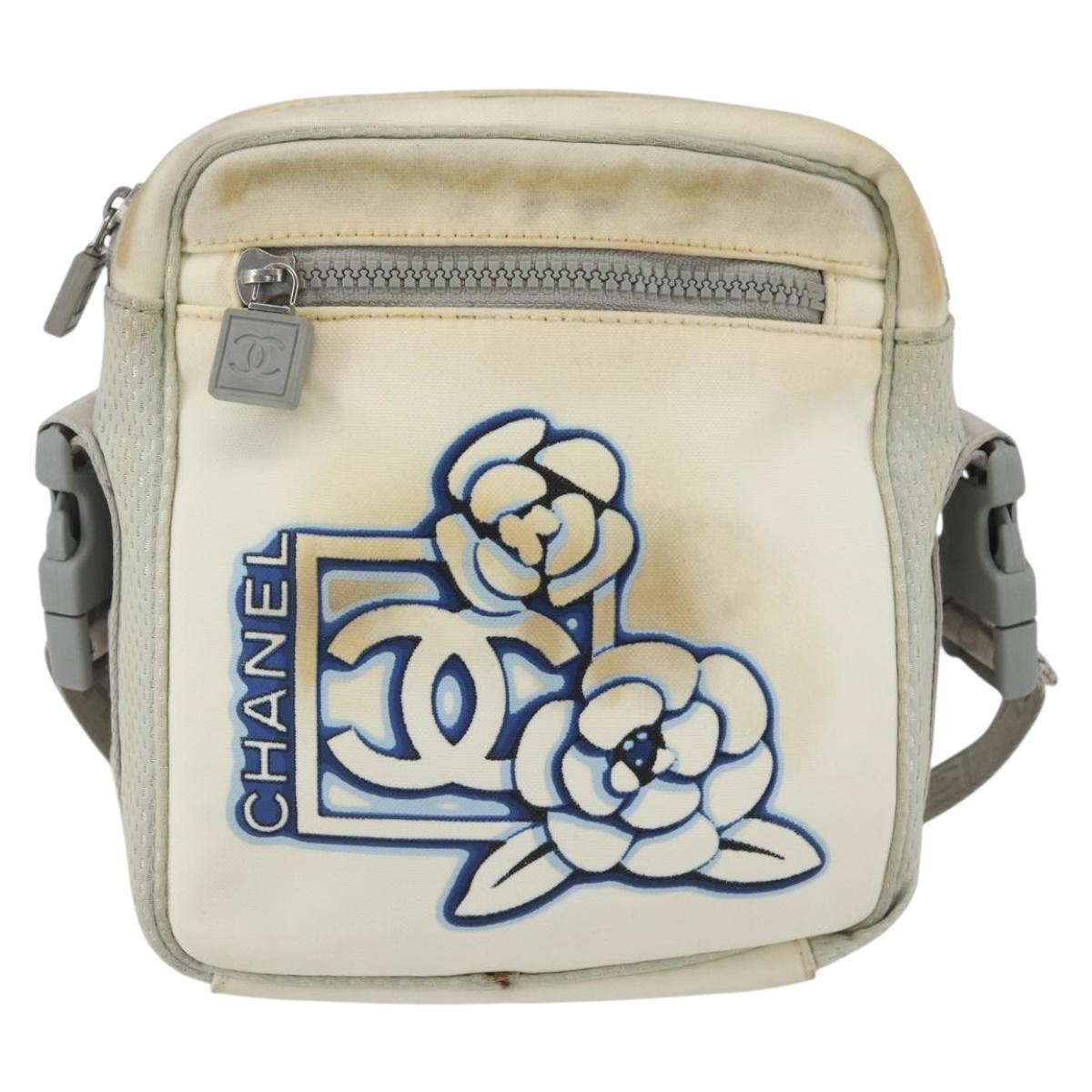 CHANEL Sports Line Shoulder Bag Canvas White Silver CC Auth BA9407