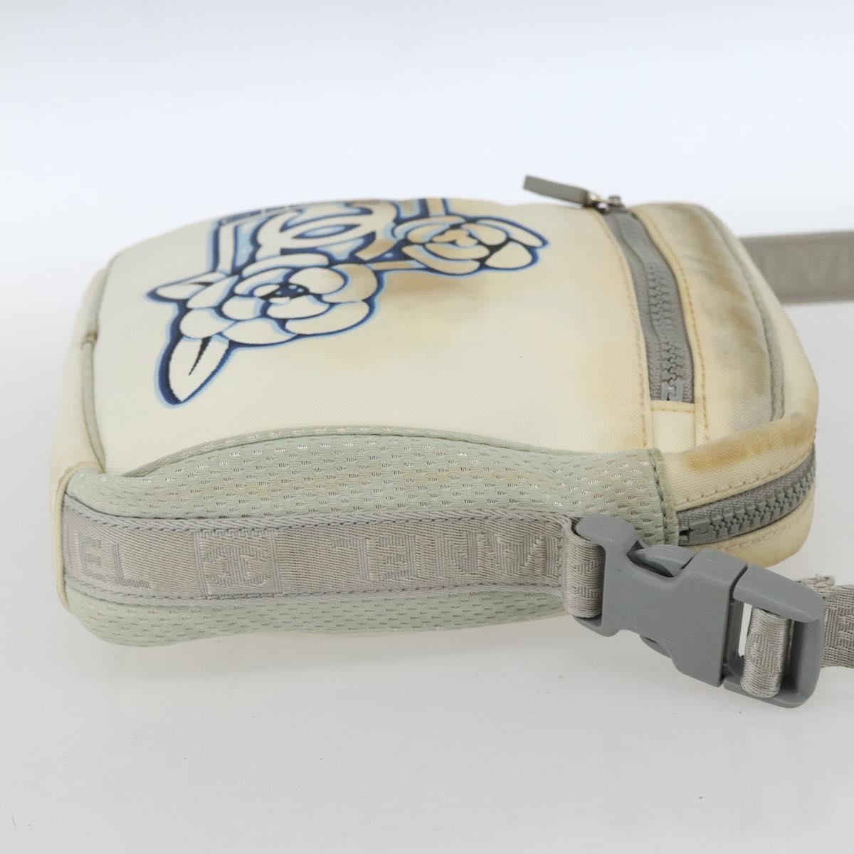 CHANEL Sports Line Shoulder Bag Canvas White Silver CC Auth BA9407