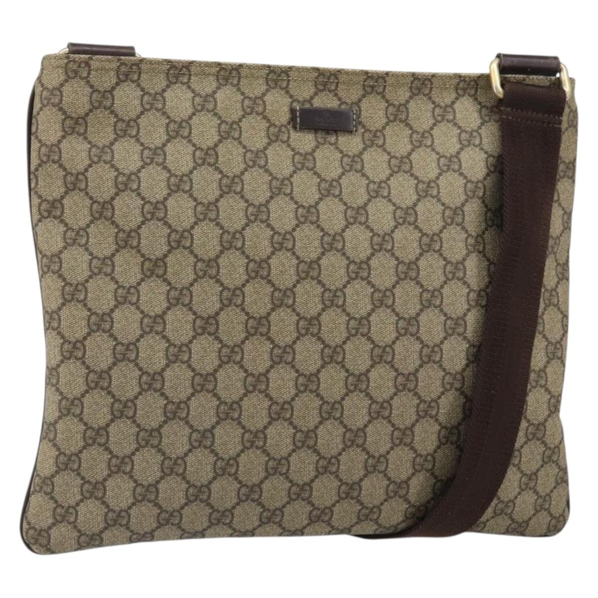 GUCCI GG Supreme Shoulder Bag PVC Beige Gold 201446 Auth BA9409