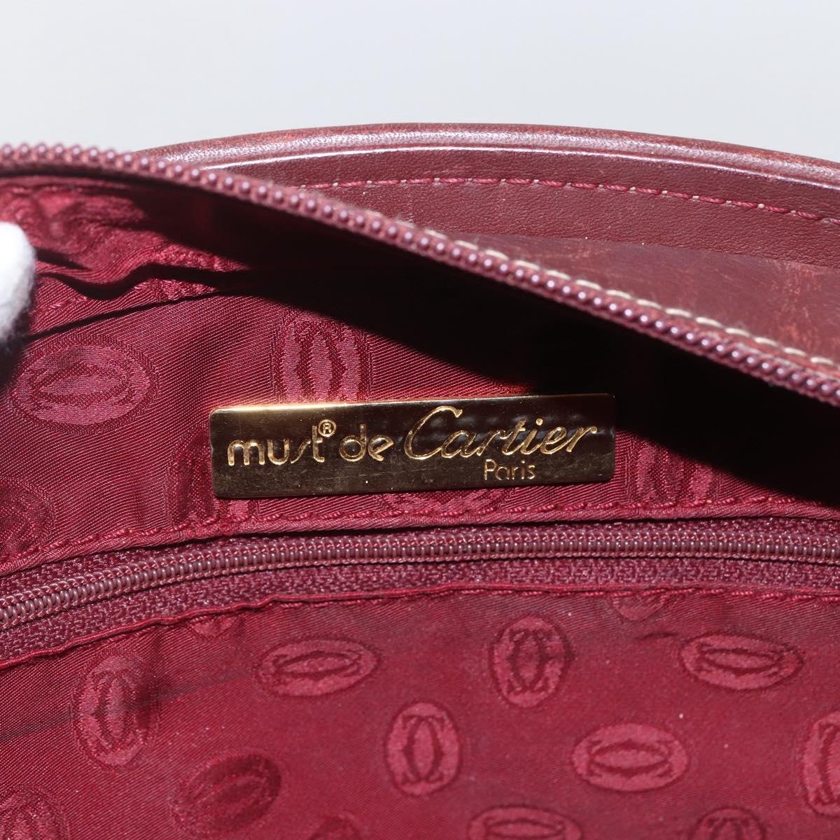 CARTIER Must Line Hand Bag Leather Bordeaux Gold Auth BA9415