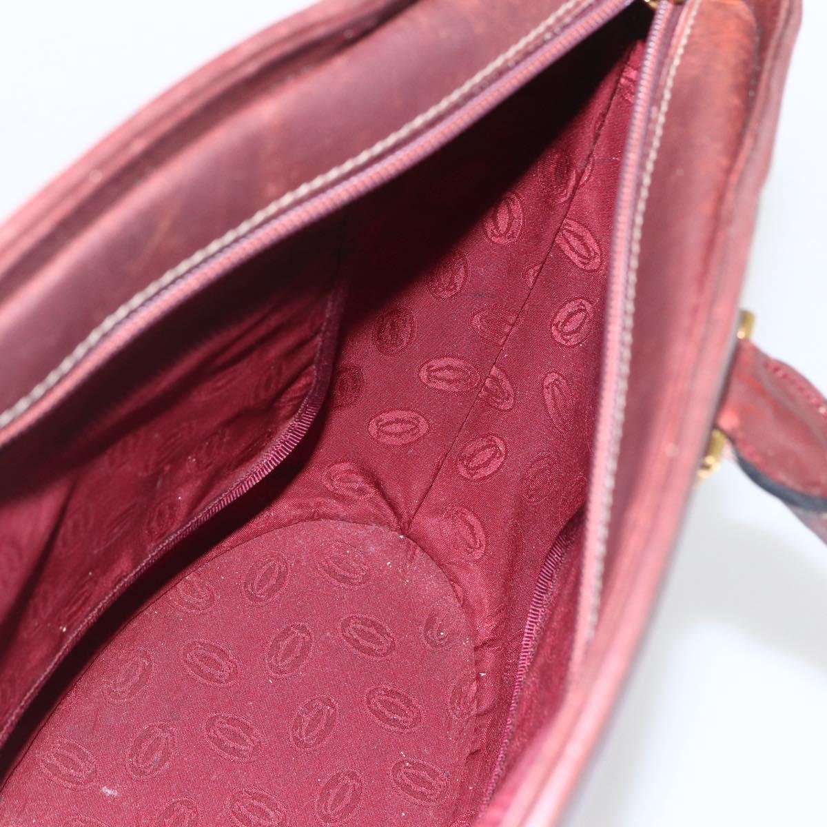 CARTIER Must Line Hand Bag Leather Bordeaux Gold Auth BA9415
