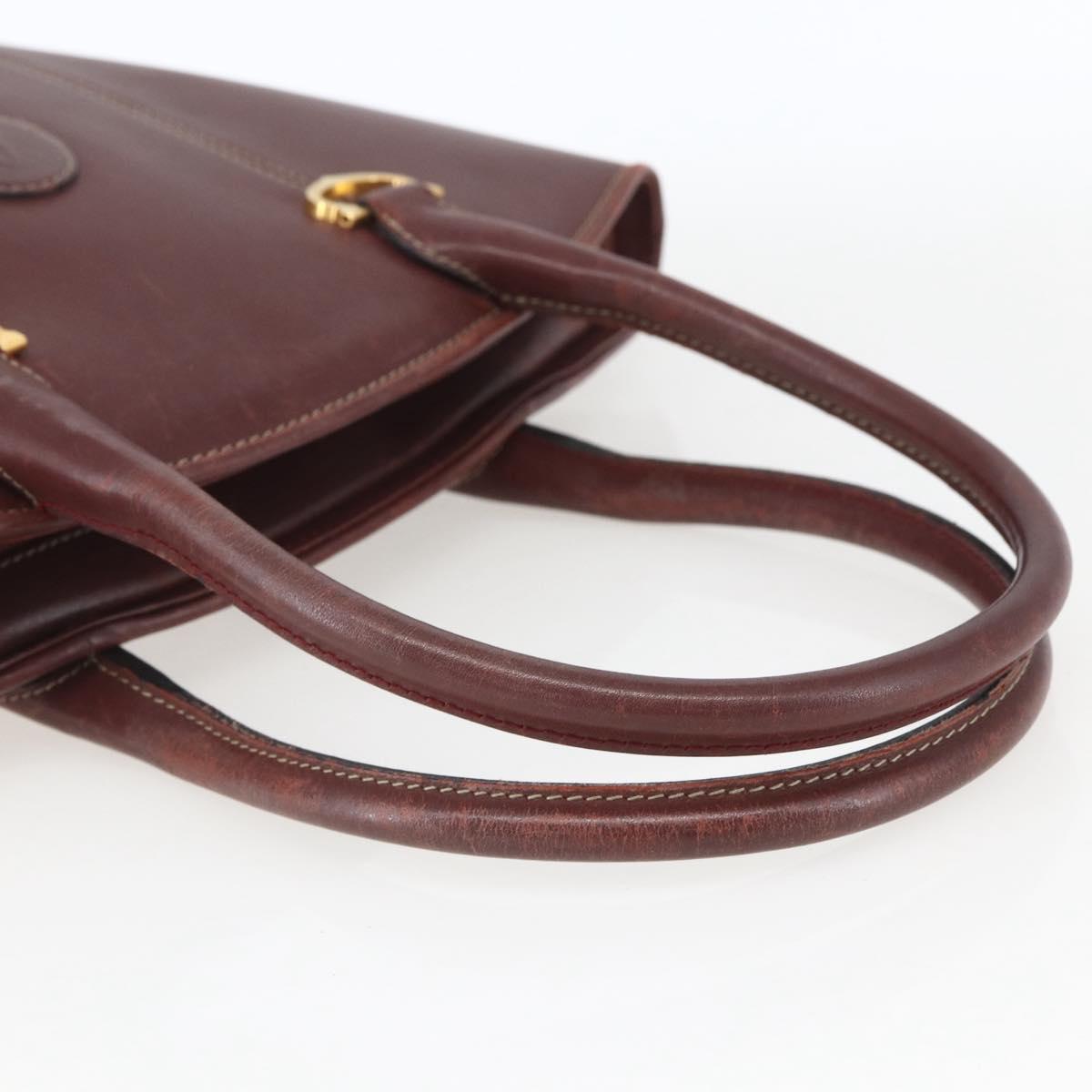 CARTIER Must Line Hand Bag Leather Bordeaux Gold Auth BA9415