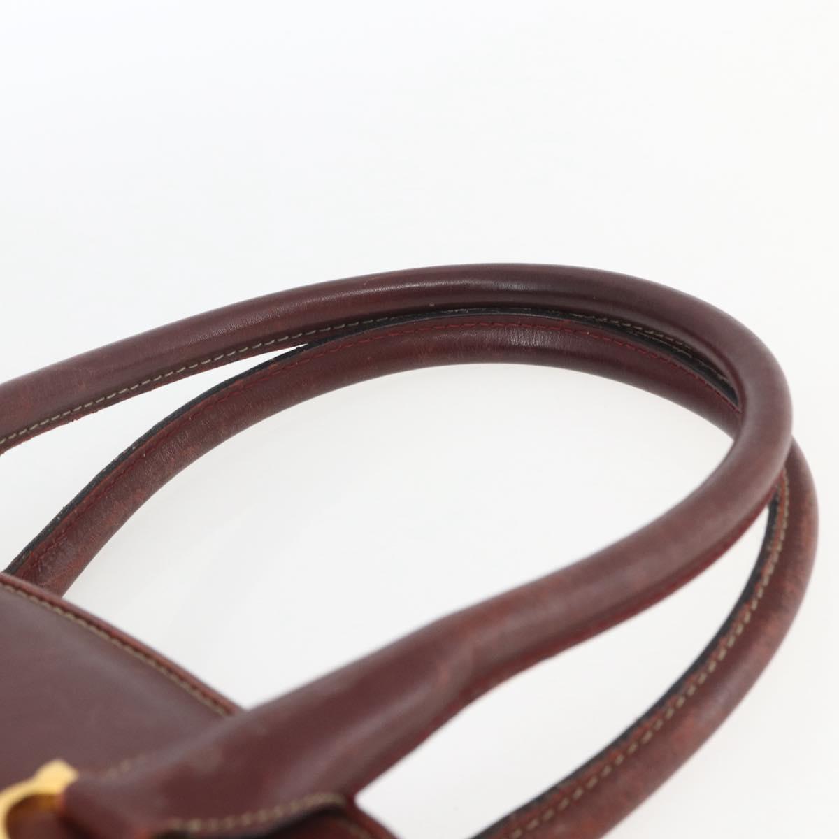 CARTIER Must Line Hand Bag Leather Bordeaux Gold Auth BA9415