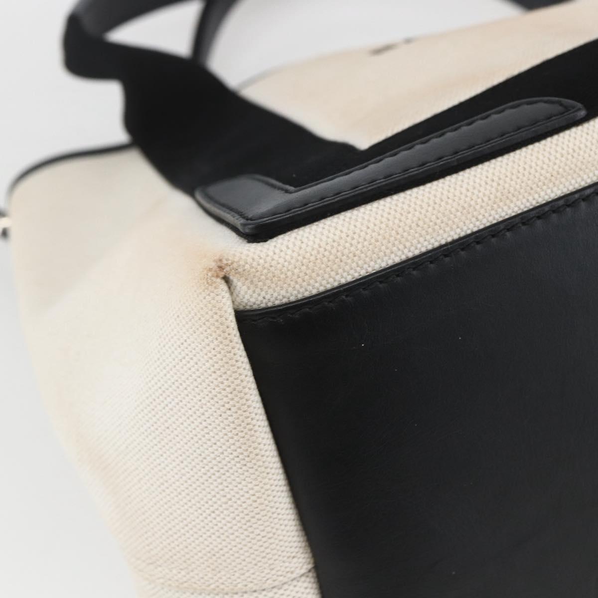 BALENCIAGA Navy kabas M Hand Bag Canvas White Black Silver 339933 Auth BA9416