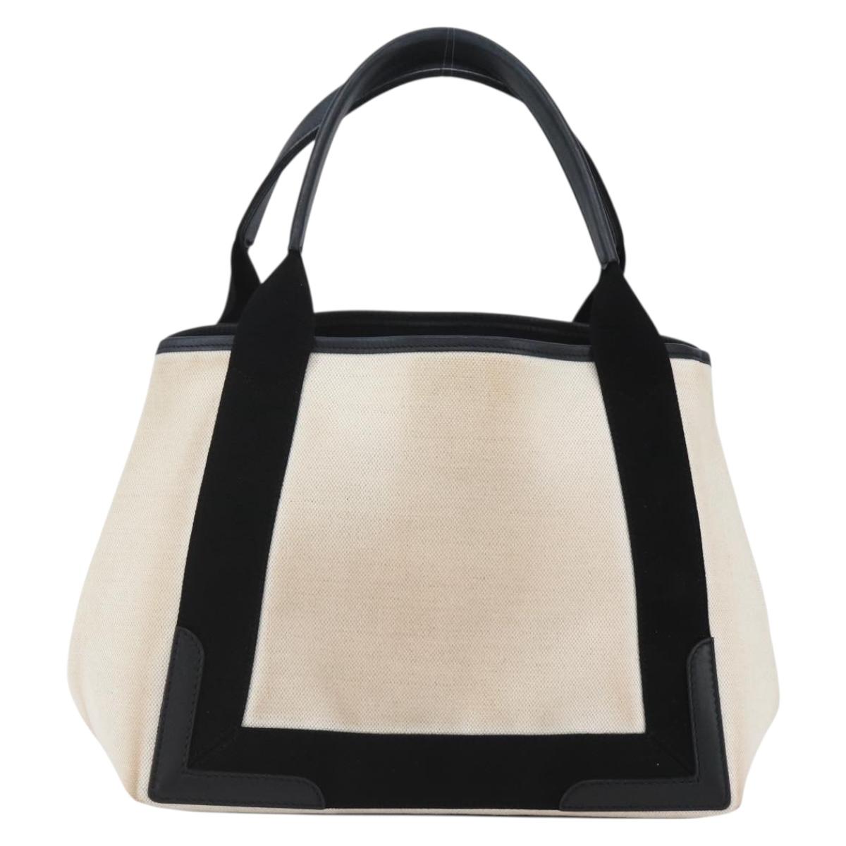 BALENCIAGA Navy kabas M Hand Bag Canvas White Black Silver 339933 Auth BA9416