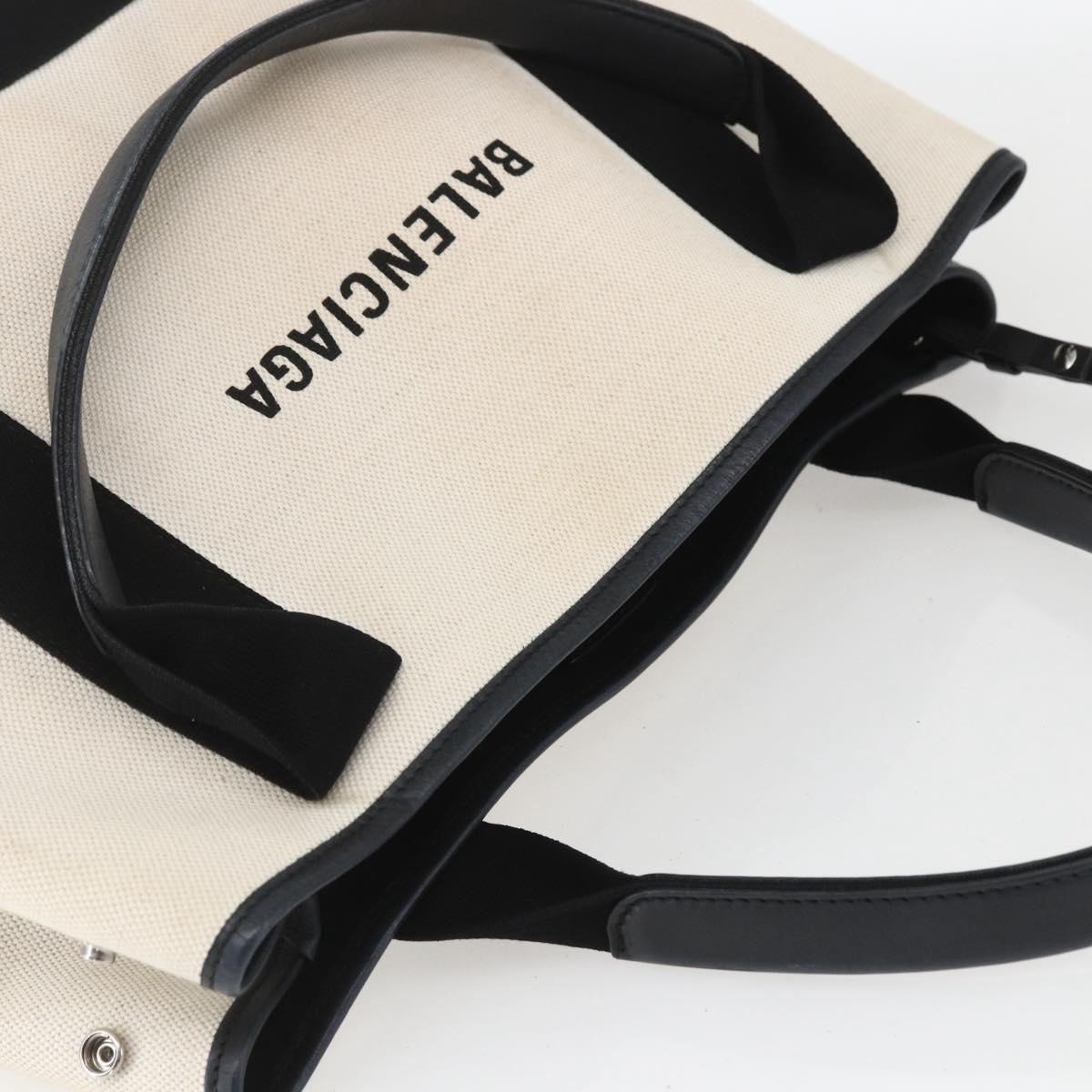 BALENCIAGA Navy kabas M Hand Bag Canvas White Black Silver 339933 Auth BA9416