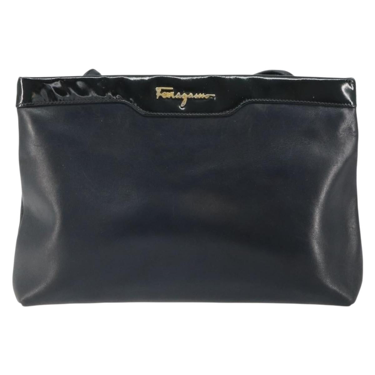 Salvatore Ferragamo Shoulder Bag Leather Black Gold Auth BA9418