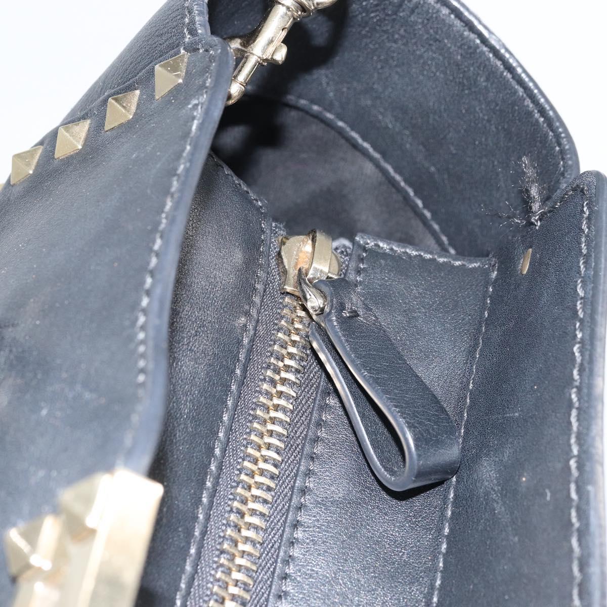 VALENTINO Rock studs Hand Bag Leather 2way Black Gold Auth BA9420