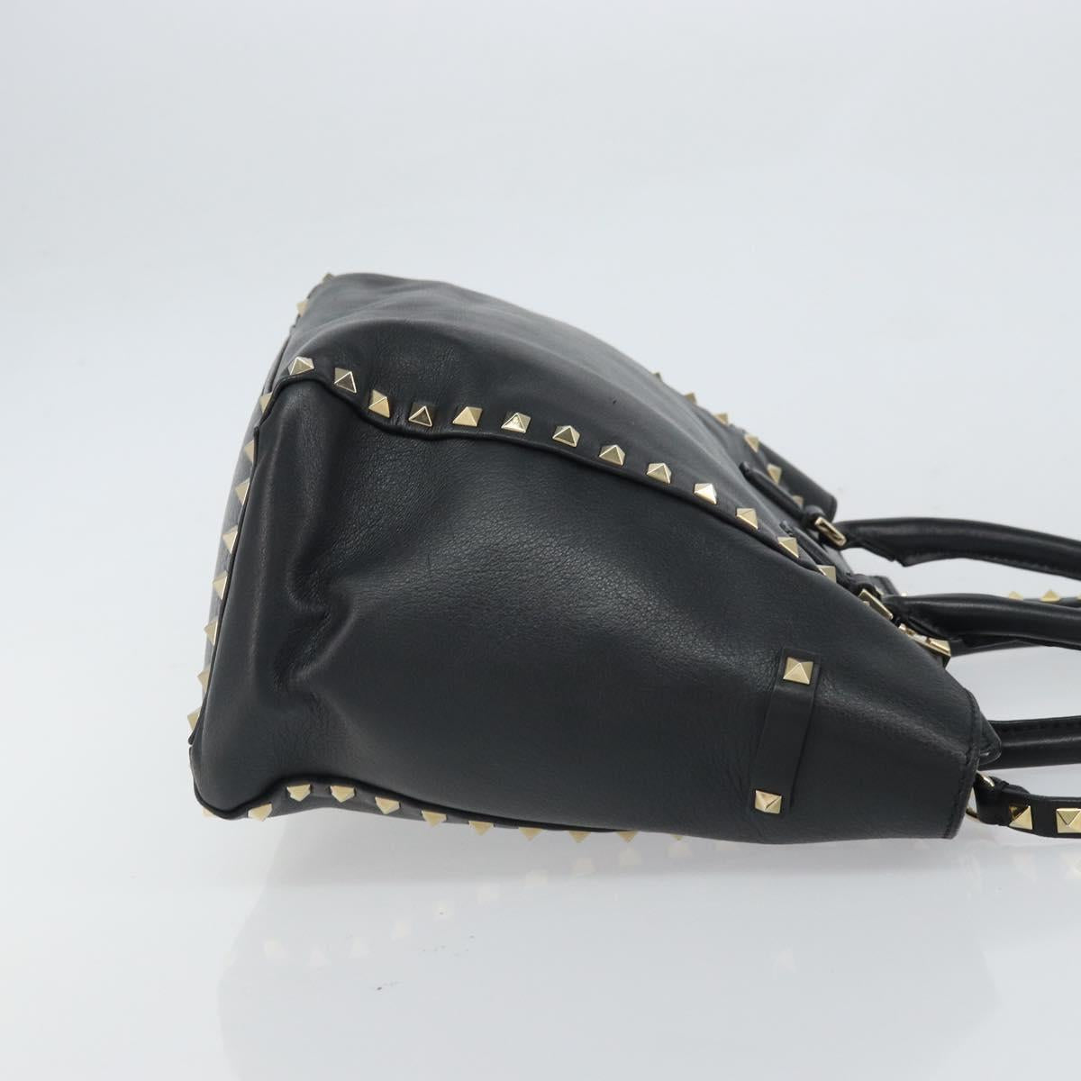 VALENTINO Rock studs Hand Bag Leather 2way Black Gold Auth BA9420