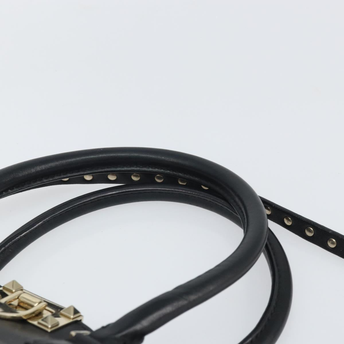 VALENTINO Rock studs Hand Bag Leather 2way Black Gold Auth BA9420