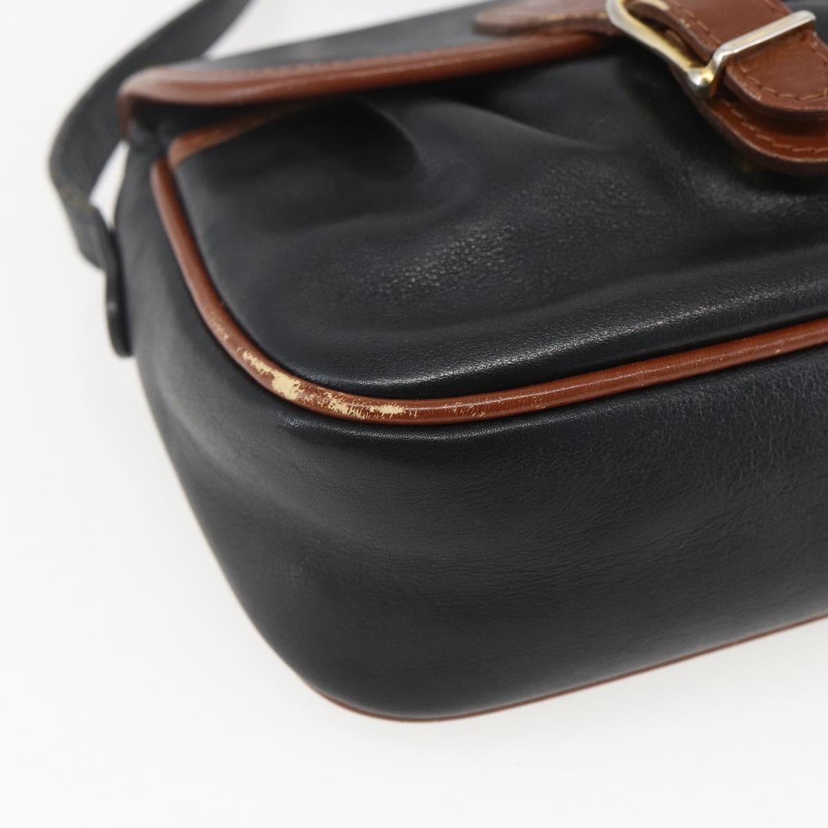 CELINE Shoulder Bag Leather Black Gold Auth BA9422