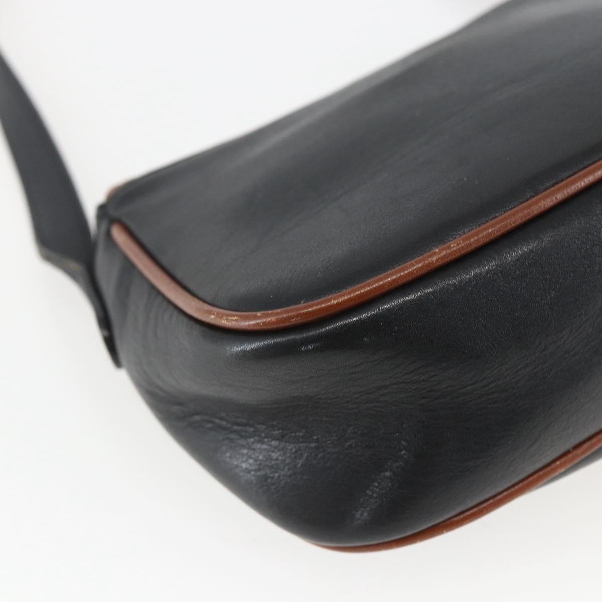 CELINE Shoulder Bag Leather Black Gold Auth BA9422
