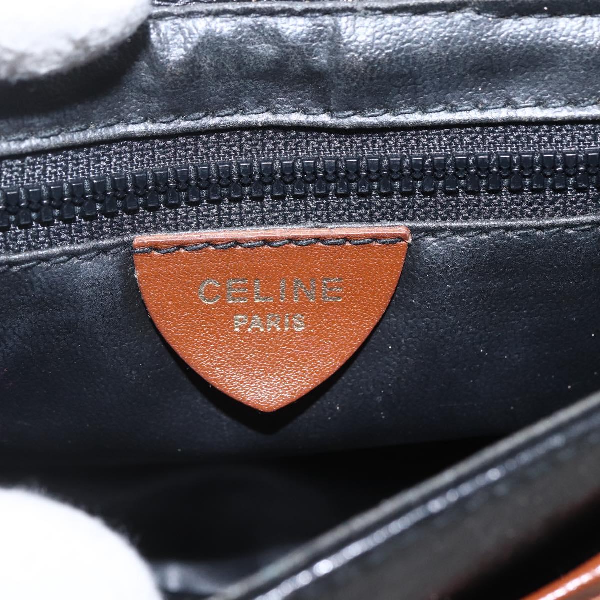 CELINE Shoulder Bag Leather Black Gold Auth BA9422